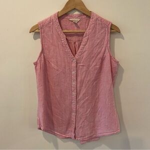 Linen blend sleeveless button down top